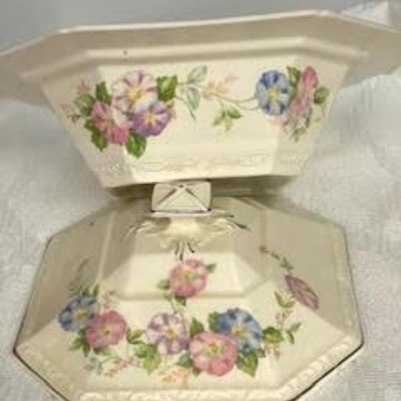 Vintage Edwin P Knowles Tureen Covered Serving Dish With Platinum Trim Serveware - Picture 5 of 16